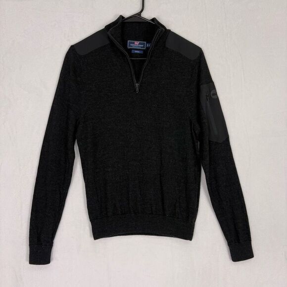 Vineyard Vines Charcoal Grey 100% Extra Fine Merino Wool Quarter Zip Pullover Sw - Picture 1 of 14
